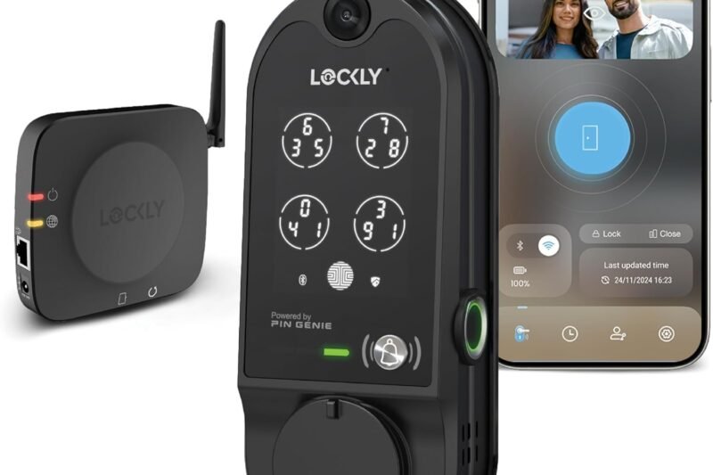 Lockly Vision Smart Lock, HD Video Doorbell Smart Locks for Front Door, Fingerprint Door Lock, Touchscreen Keypad, App Control, No Monthly Fee, Auto Lock – Matte Black