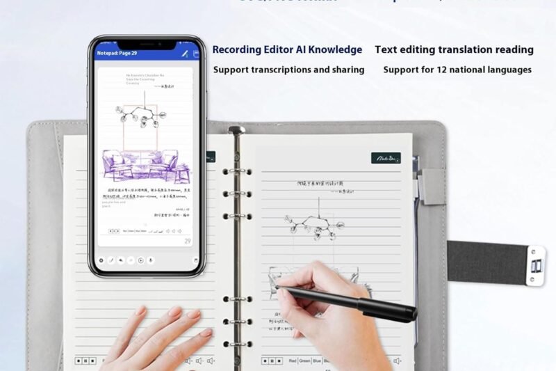 Ai-Powered Smart Writing Set, Electronic Notebook with Pen, Digital Notebook with Smart Pen, Ideal for Learning, Office & Drawing, Compatible with Android and Ios (Gray)