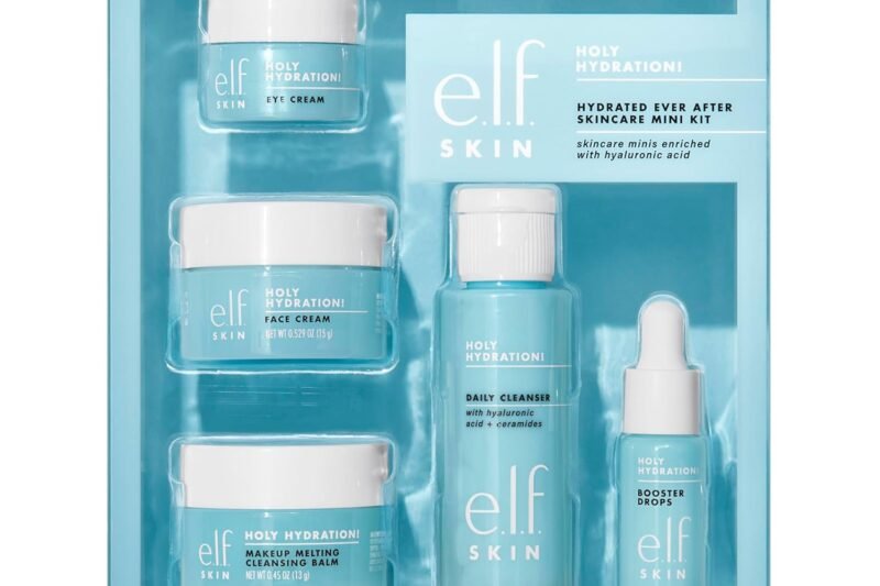 e.l.f. SKIN Holy Hydration! Hydrated Ever After Skincare Mini Kit, Cleanser, Makeup Remover, Moisturizer & Eye Cream For Hydrating Skin, Airplane-Friendly Sizes