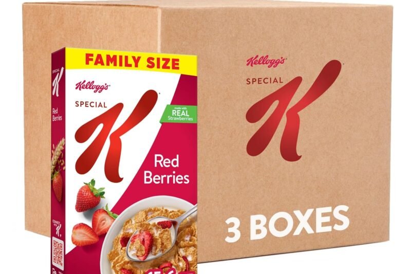 Kellogg’s Special K Breakfast Cereal, Family Breakfast, Fiber Cereal, Family Size, Red Berries (3 Boxes)