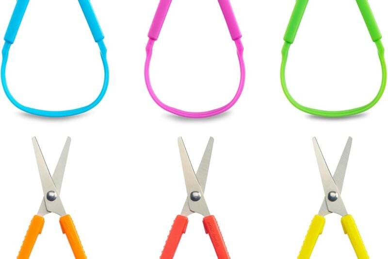 Special Supplies Mini Loop Scissors for Children and Teens and 5.5″ Inches (6-Pack) Colorful Looped, Adaptive Design, Right and Lefty Support, Small, Easy-Open Squeeze Handles, For Special Needs