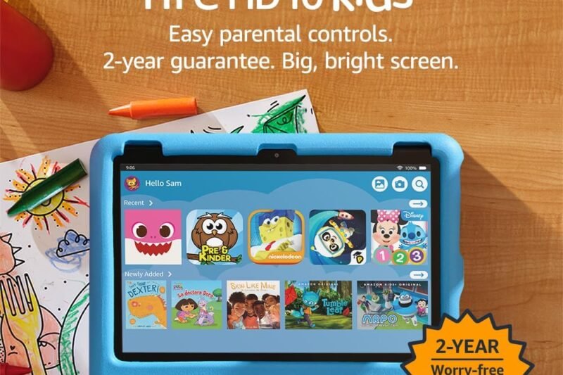 Amazon Fire HD 10 Kids tablet (newest model) ages 3-7 | Bright 10.1″ HD screen with included ad-free and exclusive content, robust parental controls, 13-hr battery, 32 GB, Blue