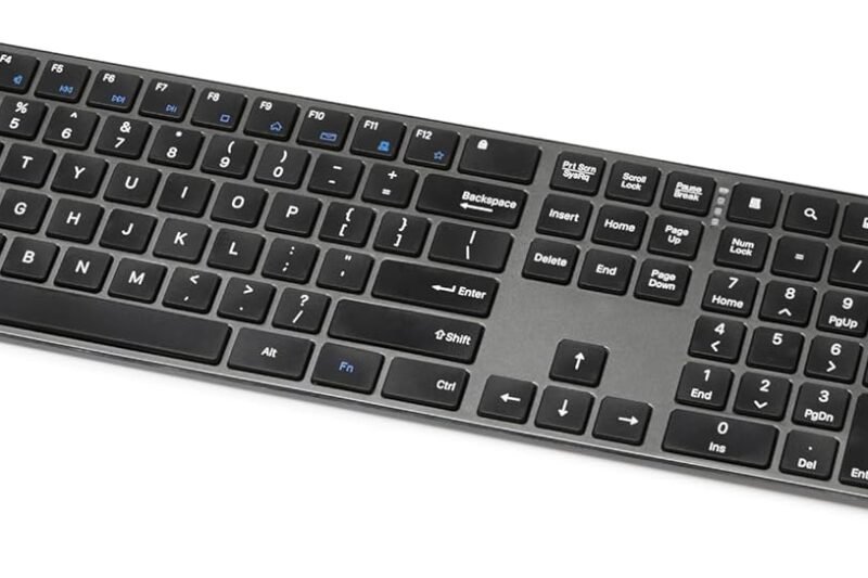 Amazon Basics Ultra Premium Wireless Keyboard and Mouse Combo – Rechargeable, Ultra Slim Design, Quiet, Full Size, Number Pad, Unifying Receiver, Black
