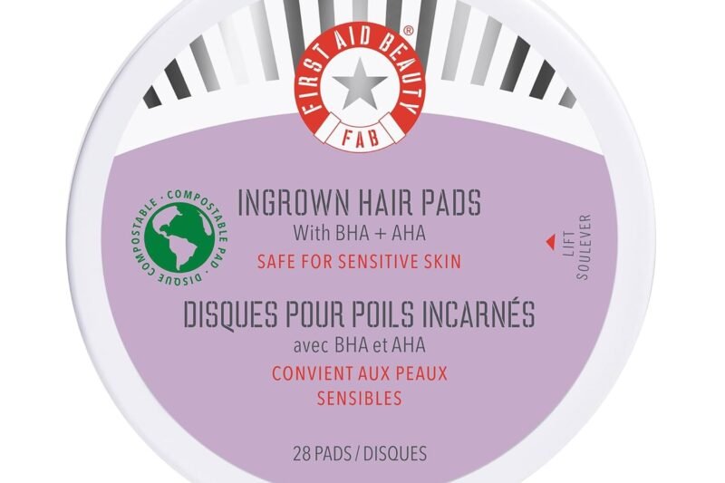 First Aid Beauty – Ingrown Hair Pads with BHA + AHA – Aftershave Treatment Pads to Help Prevent Razor Bumps for Men & Women – Exfoliate Underarms & Bikini Area – Compostable for Daily Use – 28 Pads
