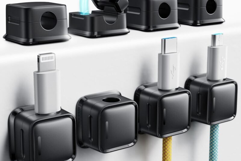 Cord Organizer Holder, 8 Pack Magnetic Desk Cable Clips Management, Hide Phone Charging Cable Keeper, Strong Adhesive Wire Charger Holder for Nightstand, Kitchen Appliances, Office Supplies