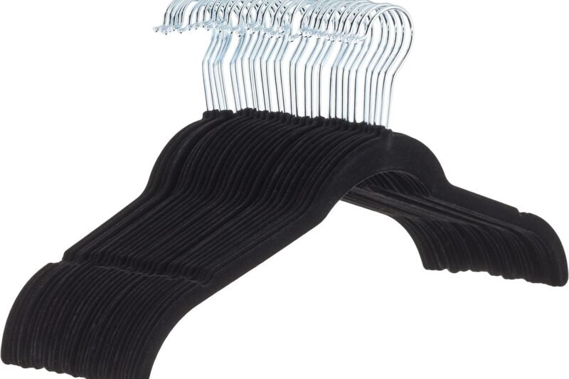 Amazon Basics Slim, Velvet, Non-Slip Shirt Clothes Hangers, Pack of 30, Black