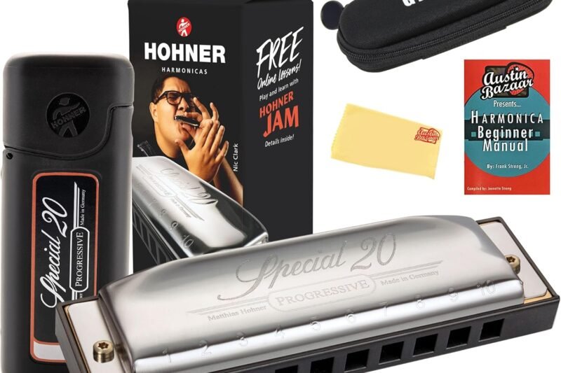 Hohner Special 20 Harmonica – Key of C Bundle with Zip Case, Instructional Manual, and Austin Bazaar Polishing Cloth