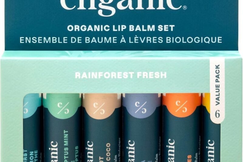 Cliganic Organic Lip Balm Set (6 Flavors) – 100% Natural Hydrating, Moisturizing for Dry Cracked Lips, Stocking Stuffer Gift for Men & Women